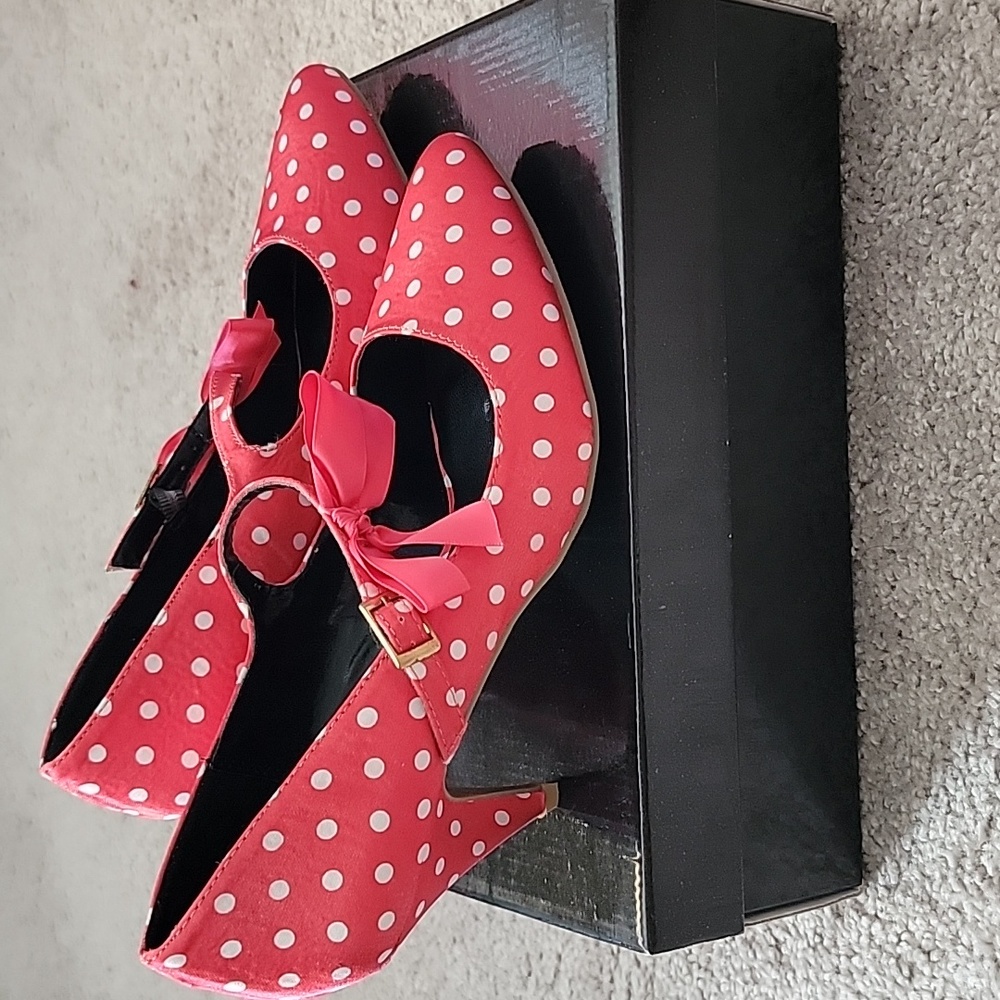 Retro Vintage inspired Red and White polkadot MaryJane heels Pinup